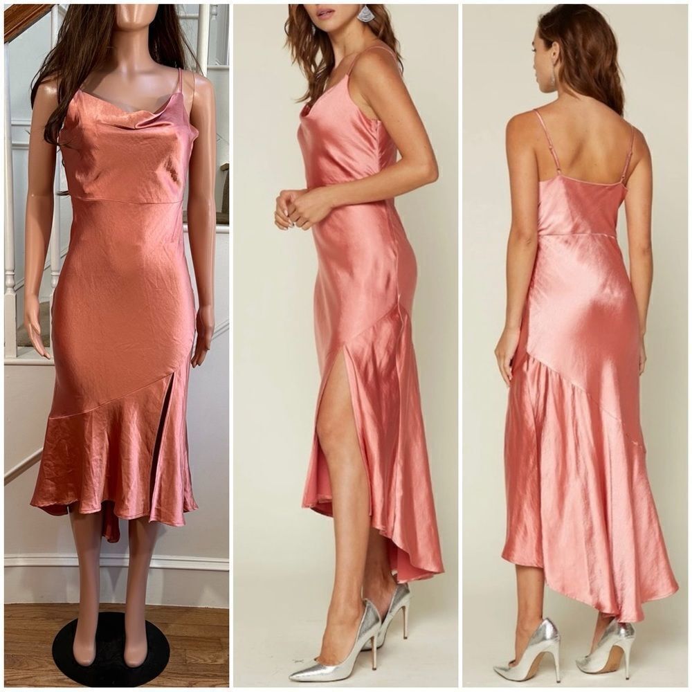 NWT coral satin slit midi dress